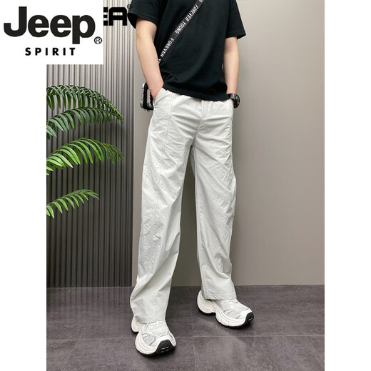 Jeep Spirit Pantalones de alta gama American Men's Summer Fino de moda Harema suelto Pantalones para hombres jóvenes Pantalones rectos de pierna ancha New Gray L sugiere 125-140Jin [Jin equivale a 0.5 kg]