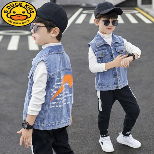 G.DUCKKIDS denim vest boy spring and autumn jacket 2024 vest middle children's top fashionable spring clothes thin horse clip blue 140