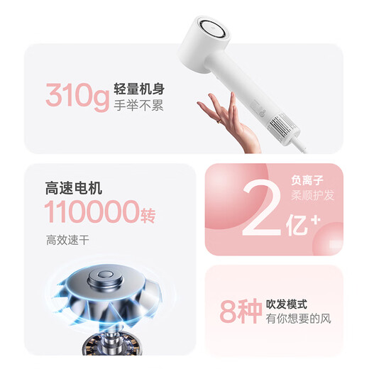 FLYCO high-speed hair dryer for home dormitory quick-drying hair care strong wind teacher holiday birthday gift for wife and girlfriend 200 million negative ion intelligent temperature-controlled hair dryer 6371 FLYCO high-speed hair dryer-Pearl White 6370