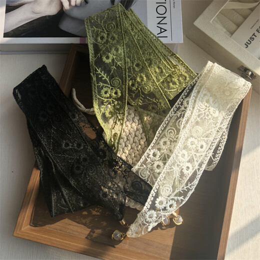 
Korean version of lace streamer green ribbon decorative scarf small scarf headband long thin narrow pendant necklace scarf scarf for women beige white