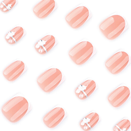 White spring hand-wearing nail short square armor French white edge nail art nail sheet white flower fake nail nail JP3884