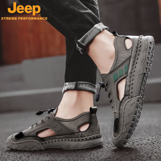 吉普（JEEP）凉鞋男2025年新款夏季男士外穿包头休闲防滑耐磨沙滩两用开车拖鞋 12033黑色 鸿运 39