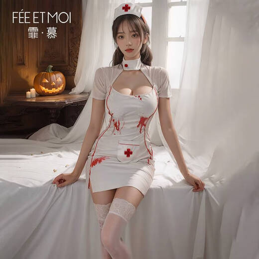 情趣护士制服cos性感蕾丝纯欲套装女内衣床上情侣趣味万圣节qqny 7027均码-粉帽子-连衣裙-T裤 80 其它尺码