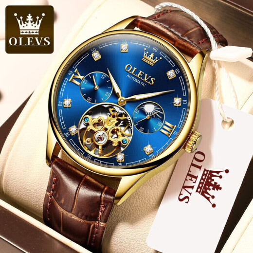 OLEVS Swiss certified couple watches A pair of fully automatic mechanical watch hollow flywheel luminous waterproof men and women watches 3601 room blue 6636 rose blue couple free engraving