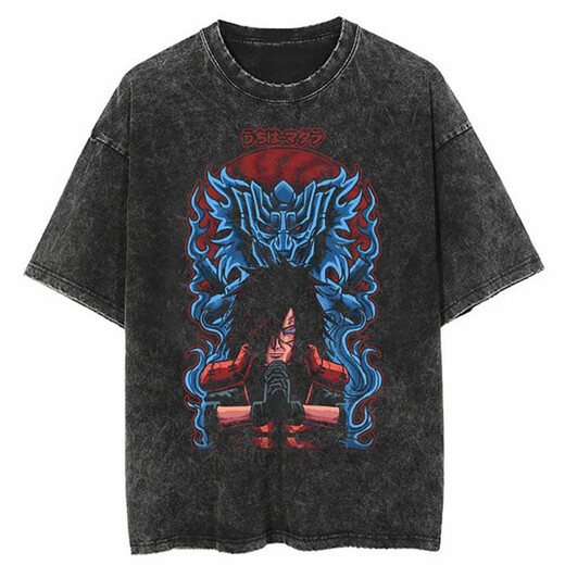 
Jiuvia Harajuku Street Clothing Wash Naruto Anime T-shirt Naruto Cotton Men Summer Short Sleeve Retro Aged T B1421 Wash Black S