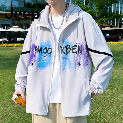 吉普（JEEP）2025新款薄款连帽外套男防晒衣防遮紫外线夏季青年男装冰丝防晒服  6629灰色  M 80-100斤