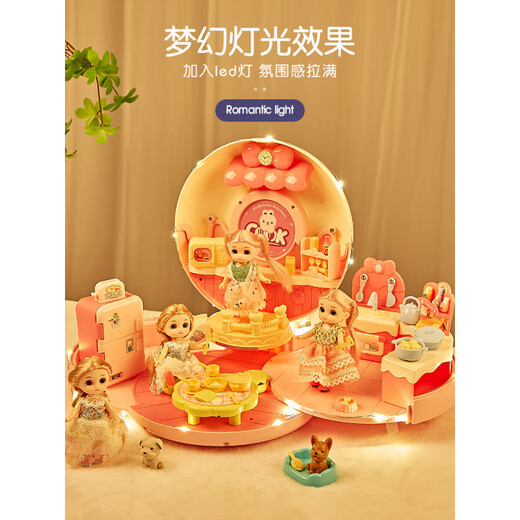 Bandimeng Toy Girls 4 Playing House Princess Doll House 2 Regalos de cumpleaños de niñas de niñas de 3 a 6 años Niños Niños 5 [Estilo de la habitación de la vida de las donas] 4 Dolls + LED Lights