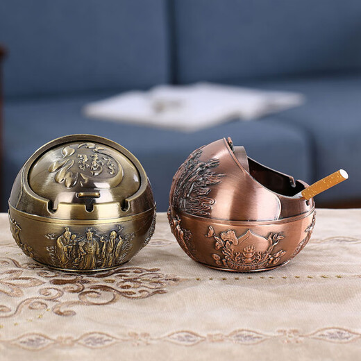 Jingxiu Jiangshan ashtray, high-end, elegant, artistic, new European style with lid, round, creative and personalized tea table, ready to go soon, bronze ready to go