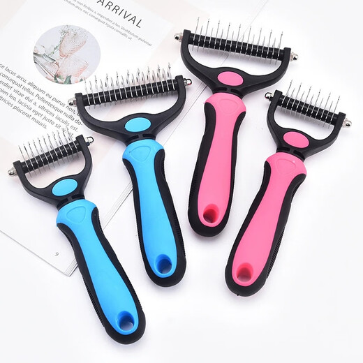 Pet comb double-sided knotting rake artifact stainless steel cat and dog comb cleaning beauty hair removal comb pet knotting comb black blue large size