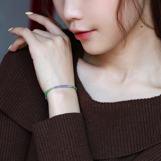 COASZE Su Zhu=Tanzania Tsavorite Garnet Bracelet Women's 18K Gold Gemstone Bracelet Colorful Jewelry Bracelet for Wife 2-3mm/Tanzania/Tsavorite/18K Gold Bracelet 16cm