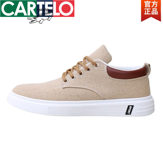 卡帝乐鳄鱼（CARTELO）布鞋男夏季新款百搭板鞋男士运动休闲鞋软底透气帆布鞋男单鞋 ZG-Z-898卡其 （增高kuan） 38