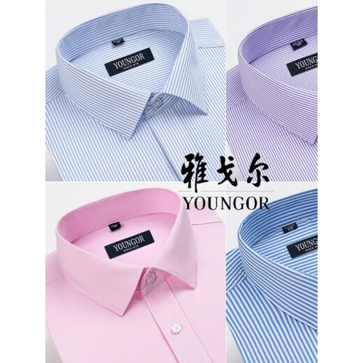 Store oficial de Yager Camisa oficial de manga larga para hombres 2025 Nuevo algodón puro algodón gratis Iron de mediana edad de mediana edad de alta gama Fining de ropa formal 6629 40 (recomendado 130-145Jin [Jin equivale a 0.5 kg])