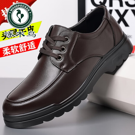 Woodpecker head layer cowhide leather shoes for men in summer hollow casual anti-slip soft sole middle-aged and elderly shoes daddy shoes wear-resistant new black single shoes 6627 38 men's x standard ruler b