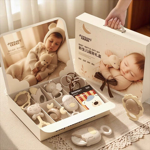 Jule Baby Neugeborenes Treffen Geschenk Babyspielzeug 0-6 Monate High-End-Geschenkbox Geburtstag Vollmond Zahnungskleber Praktische Rassel Baby 0