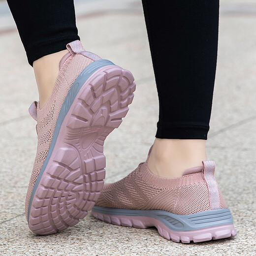 足力健大师老人鞋女士夏季软底防滑妈妈运动鞋轻便舒适一脚蹬中老年爸爸鞋男 9216女款花生红 35