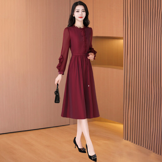 Vestido de marca de alta gama de Homeseee Light Luxury High-Eld Autumn New Women's Suit 2025 New Xi Grandma Wedding Vestido rojo M [Adecuado para 85-105 Jin [Jin es igual a 0,5 kg]]]