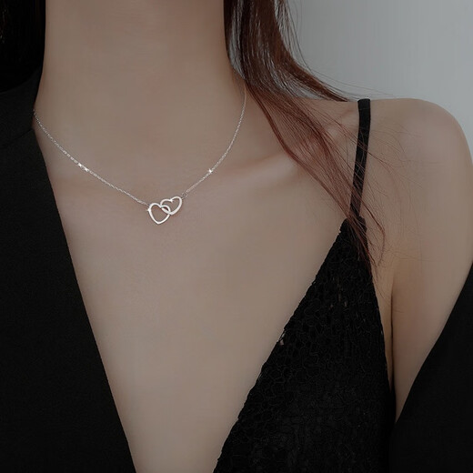Double Ring Heart Shape 2021 New Simple Necklace Women's Clavicle Chain Women's Niche Design Internet Celebrity Ins Style Jewelry Gift M1337 Double Heart Necklace Gold