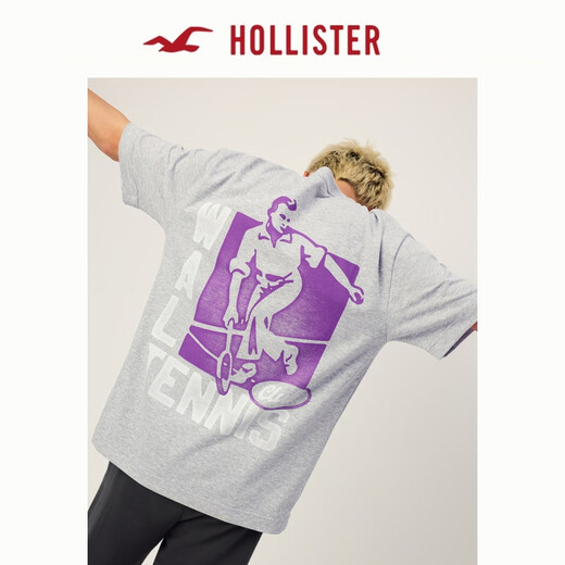 HOLLISTER [Cool Print T] 25 summer new couple loose T-shirt men's and women's clothing KI323-5008 Hemp gray L (180/108A)