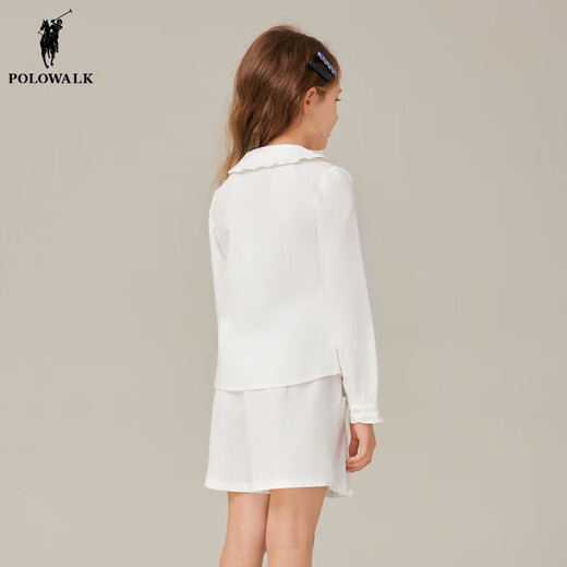 POLOWALK children's clothing girls' long-sleeved shirt 2025 autumn new college style embroidered top medium and large children's jacket white 120 120cm