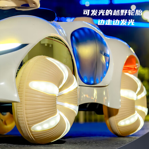 Aobele children's electric car, four-wheeled, can sit on and drive with remote control, infant toy car, baby driving stroller, baked silver, four-wheel drive + leather seat + 12v14 lithium battery + wheel light, early childhood education music + light