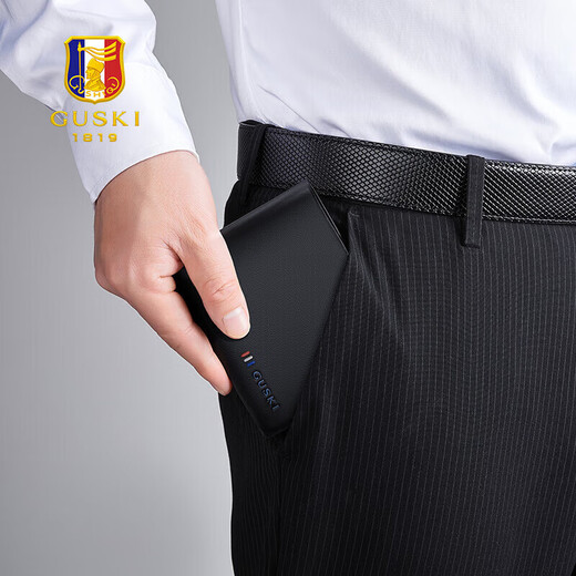 Guski Französische Marken-Männer Brieftasche Herren echtes Leder Kurzer Multi-Karten-Brieftasche Geschenkbox Geburtstagsgeschenk für Freund Ehemann