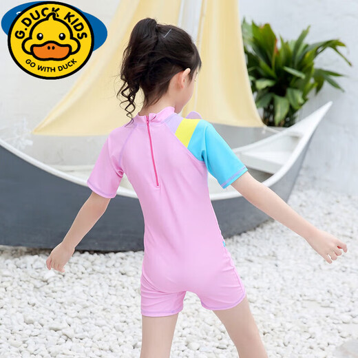 G.duck new summer product, children's swimsuit, girls' quick-drying one-piece sun protection surfing suit for middle-aged and older children 3-15 years old, pink unicorn (swimsuit + swimming cap) L (suitable for weight 20-30Jin Jin equals 0.5kg)