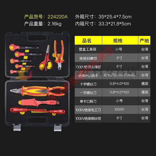 JPHZNB German VDE certified 1000V insulated tool set wrench screwdriver electrician special tool box suitcase series F 224220F