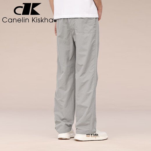 Canelin Kiskha高端美式阔腿工装裤男2025春夏新款宽松大码直筒复古休闲长裤子男 浅灰 L 适合130-150斤
