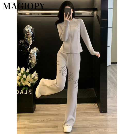 MAGIOPY国际奢侈高档品牌跑步休闲运动套装女春季2025新款修身显瘦薄外套 灰色两件套 M(101-110斤)