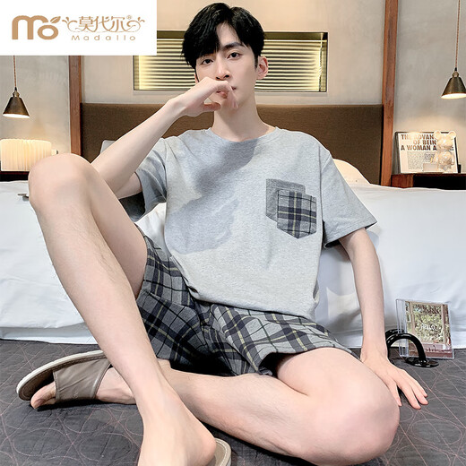 莫代尔睡衣男士夏季棉质短袖加大码薄款宽松中青年休闲家居服套装可外穿 9928H系列男短袖短裤套装】 L 建议100-130斤】