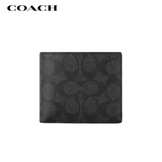 蔻驰（COACH）【品牌直供】男士短款折叠钱包卡包灰黑色拼色人造革CY394QBMI5