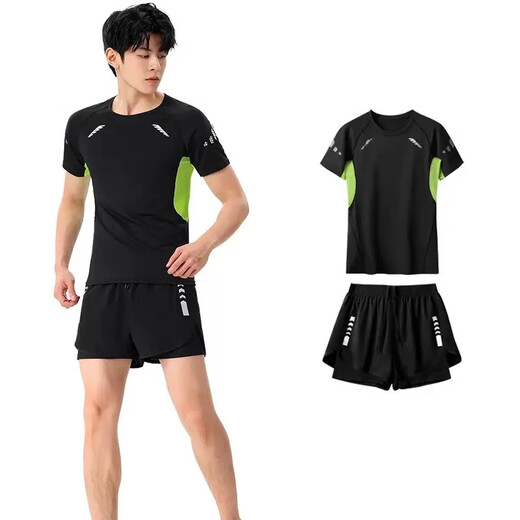 
Tian Jie swimsuit suit men's quick-dry swimming sun protection tops anti-embarrassment double-layer swimming trunk suits hot spring surfing and diving suits men's swimsuit [four-piece set] 2XL