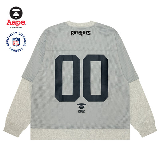 
AAPE joint NFL men's spring and autumn letter badge embroidery loose trend fake two-piece long-sleeved T-shirt 9720XAN WH2/white gray S