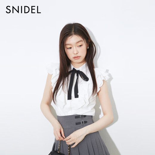 SNIDEL2025 AUTUME ET HIVER NOUVEAU produit Sweet Ruffle Fleece Bow Shirt Top SWFB254036 Grey Single Taille