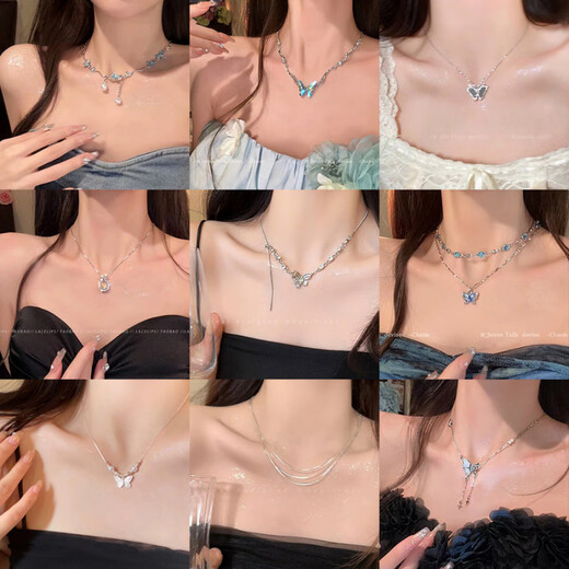 Fu Zi bow zircon light luxury tassel necklace women's necklace light luxury niche collarbone chain autumn and winter stacking accessories X1396 silver