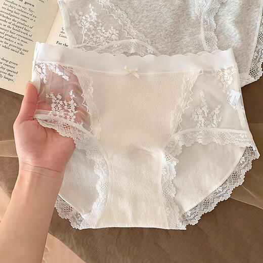 FitonTon Girls Underwear Women's Pure Cotton Antibacterial Crotch A Category Baby Cotton Lace Pure Desire Girl Sexy Mid-waist Briefs 4 Pairs L