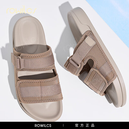 rowilcs品牌拖鞋男夏季外穿2025新款网红时尚百搭一字拖鞋室外软底沙滩鞋 奶咖色 38