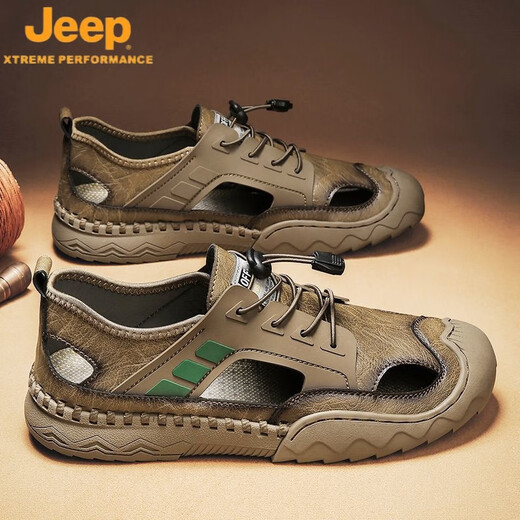 吉普（JEEP）凉鞋男2025年新款夏季男士外穿包头休闲防滑耐磨沙滩两用开车拖鞋 12033黑色 鸿运 39