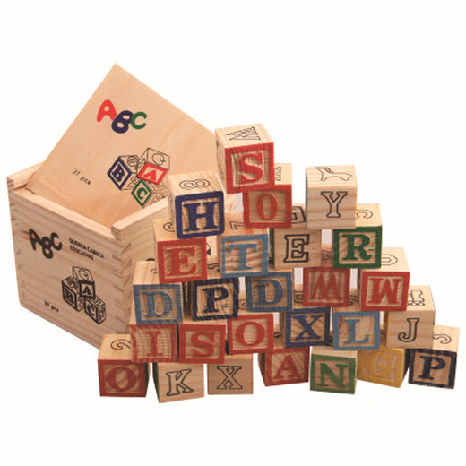 27 gedruckte englische Buchstabe Baustein Box English Learning Building Block Kinder Bildung Frühschulspielzeug Holzspielzeug zufällig gesendet