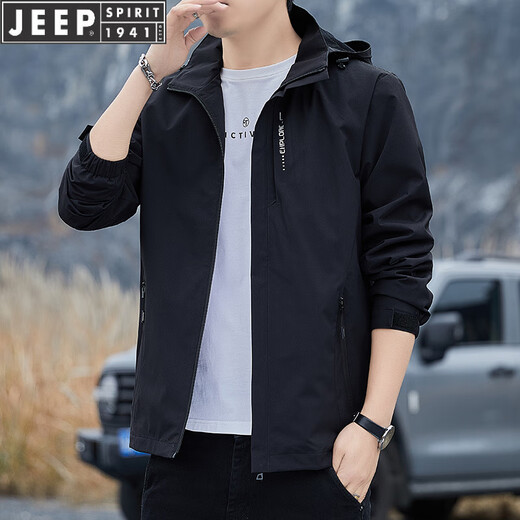JEEP SPIRIT可拆卸帽冲锋衣男防风防水风衣夹克男户外运动外套 6628【米白】 M 【推95-110斤】
