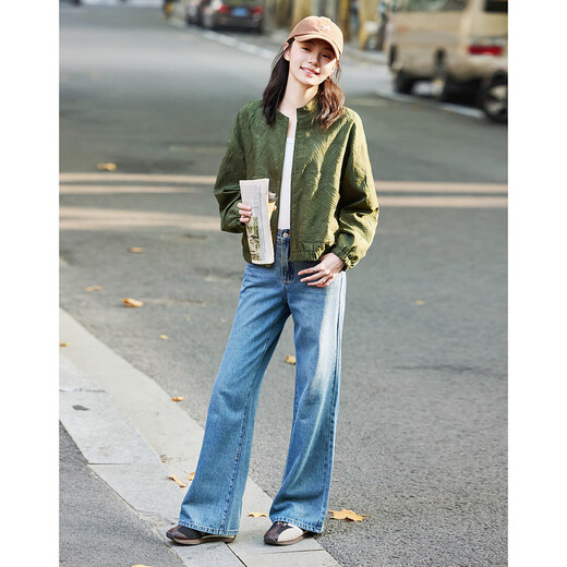 DME (dme) fashionable three-dimensional wrinkle spring workwear style stand collar rubber hem long sleeves hide flesh and easy to wear short coat for women Pink M