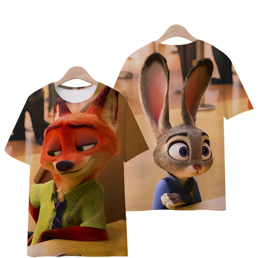 Xuanmo T-shirt Men's Big Belly Belly Crazy Zootopia Nico Judy T-shirt Men and Women Fox Rabbit à manches courtes T1480 S 75-85Jin [Jin est égal à 0,5 kg]