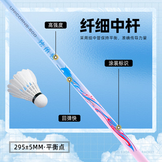 WITESS Witness Badminton Racquet 5U Ultra-Light Full Carbon Balanced Blade-Unicorn Single Rack Free 3 Balls + Hand Glue