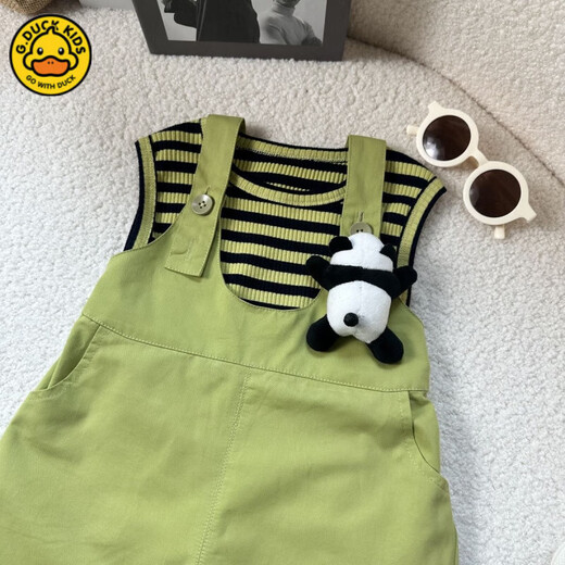 G.Duck Children’s Overalls Anzugs-Sommerkleidung für Jungen und Mädchen, grüne und modische Kinderkleidung zweiteiliger Set für Jungen Koreanisch vielseitige Sommerstil grünen Anzug [kein Bär] 90 können geöffnet werden