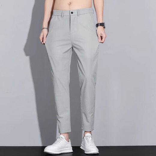 Pantalones de nueve puntos de Romon Black para hombres pantalones delgados de seda delgada para niños 2025 Summer Nuevos pantalones casuales versátiles 9905 NEGRO NINEO NINE PUNTOS/SUMMER ELL 30 [Sugerir peso 110-120 Jin [Jin equivale a 0.5 kg]]]