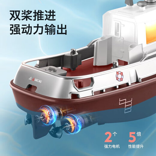 Mini Barco de control remoto jugando en los juguetes de agua Classic Small Tugboat RC Electric Speedboat Boy Birthday Birthday Sightseeing Submarine-27MHz Batería de control remoto de carga remota de carga estándar + herramienta