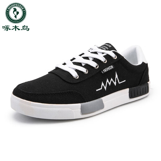 Specht Herrenschuhe Frühling und Herbst neue schwarze trendige trendige Leinwandschuhe Herren Top Casual Schuhe Vielseitige Arbeitschuhe Männer 6636 Schwarz Gold 39