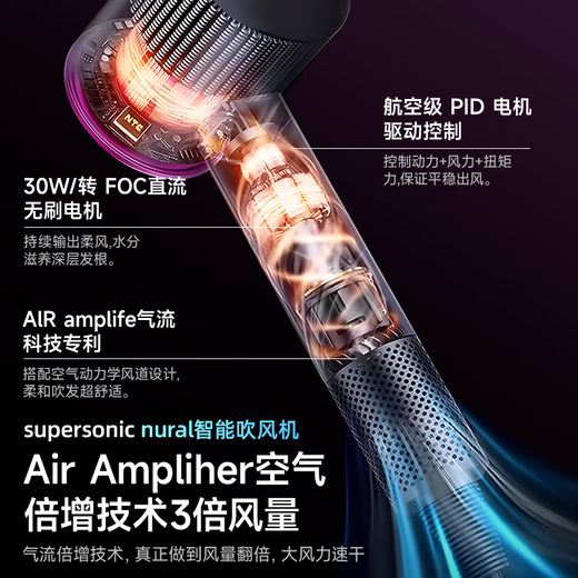 National 3C certification丨4.5 billion negative ion hair care high-speed leafless hair dryer household negative ions silent high-power non-damaging constant temperature quick-drying hair dryer Huaqiangbei official top-single nozzle starry sky gray 4.5 billion moisturizing negative ion hair care