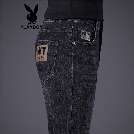 花花公子（PLAYBOY）香港高端黑灰色牛仔裤男修身小脚潮牌2025夏季新款弹力休闲裤子男 1049灰色 28