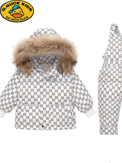 Children's down jacket suit winter new infant baby suspender down pants boys and girls down jacket jacket gray 100 100cm